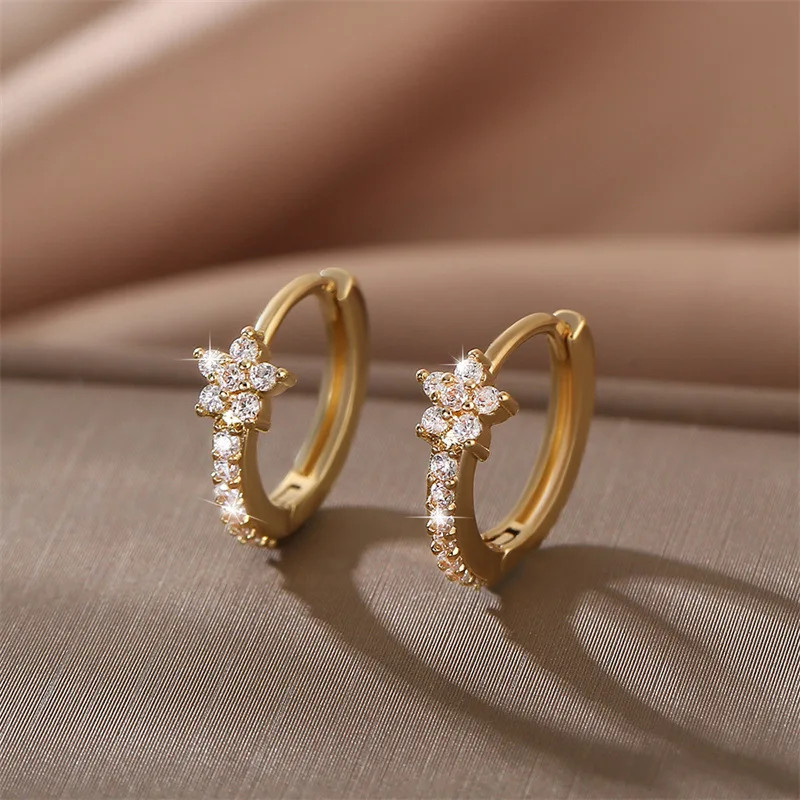Fashion Stainless Star Hoops Earrings for Women Vintage Crystal Zirconia Circle