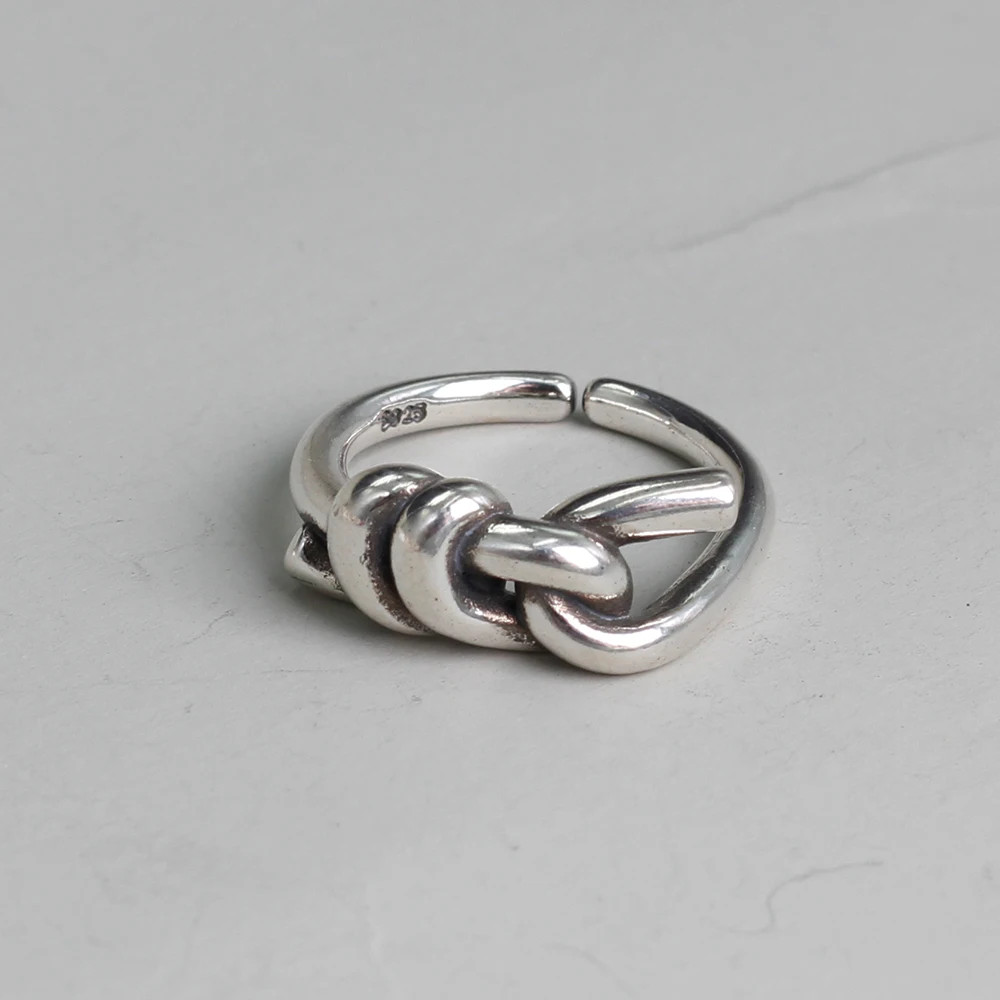 925 Sterling Silver Knot Ring Women Adjustable Smooth Geometric Fine Jewelry