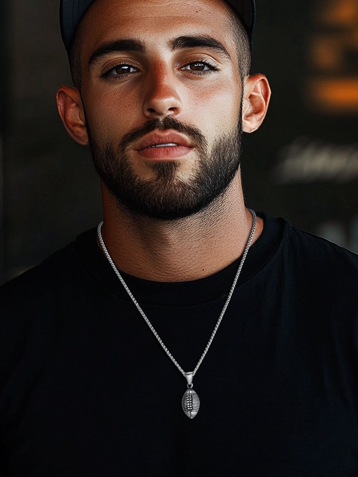 Men’s Football Ball Necklace 316L Stainless Steel Sport Pendant 22+2 Inch