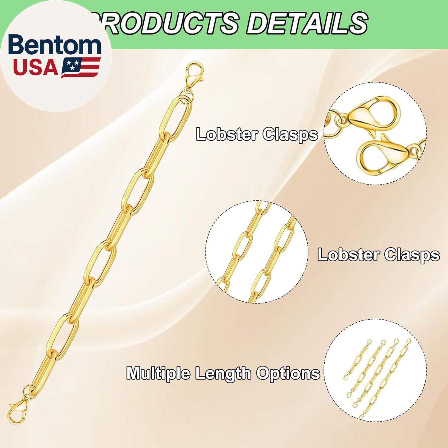 4Pcs Gold Necklace Extenders, Multi-Size Jewelry Extender Chain with Lobster Cla