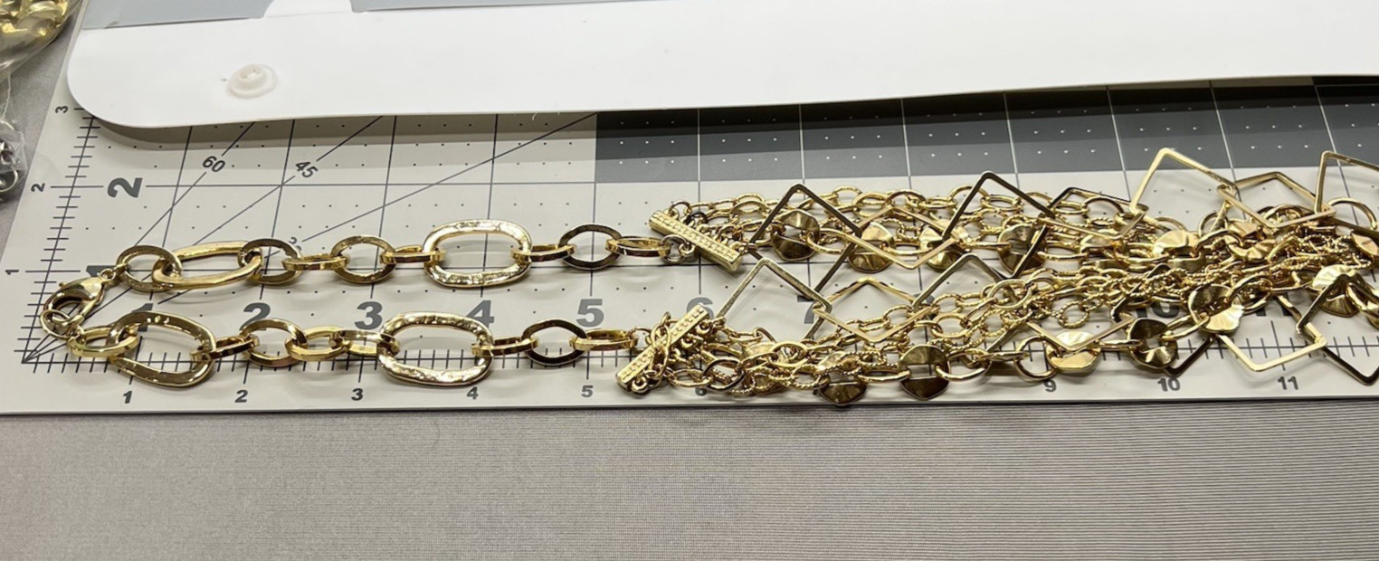 Bold Multi-Strand Gold Tone Statement Necklace Open Geometric Link Layerer