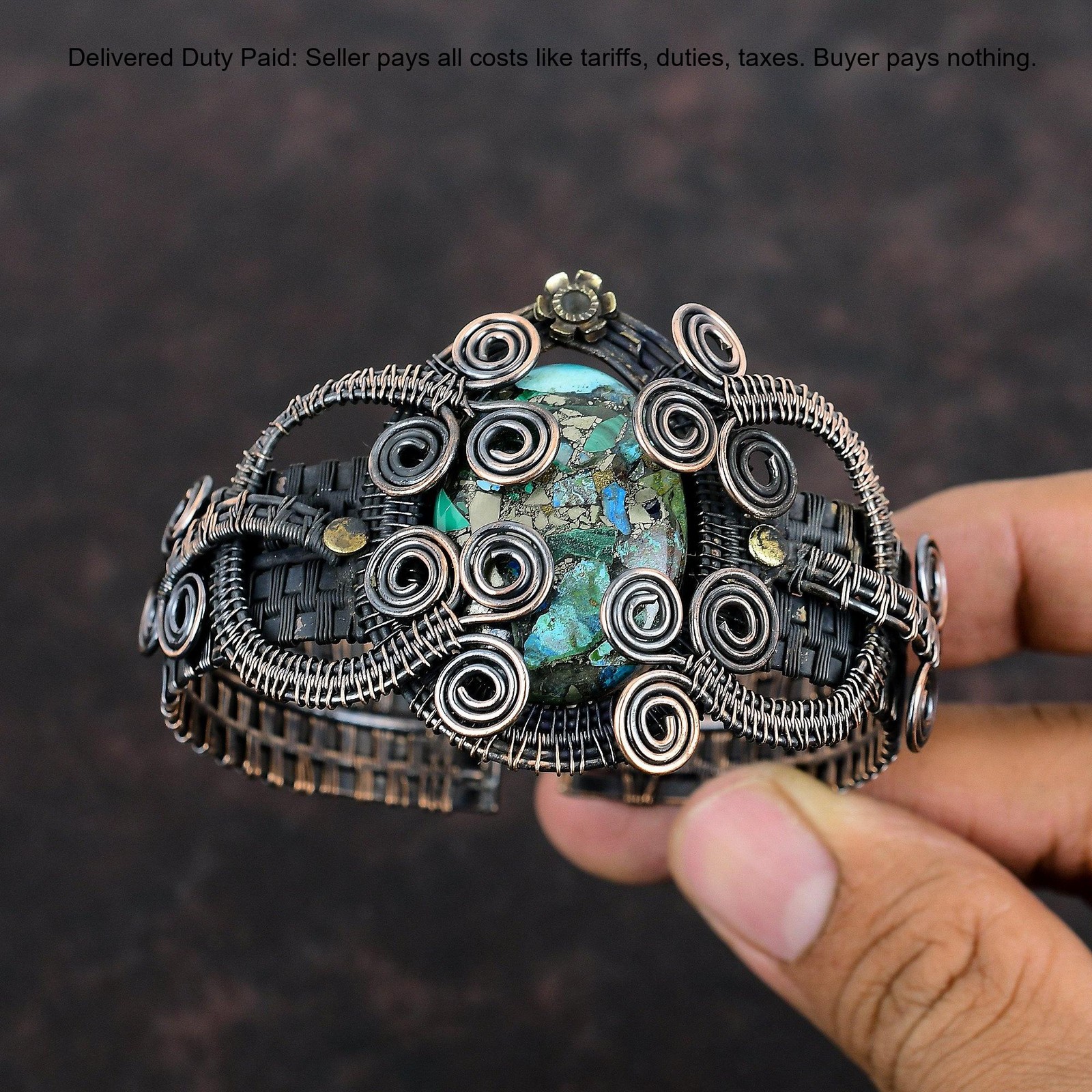 Natural Copper Azurite Malachite No Stone Wire Wrapped New Bangle Jewelry Copper