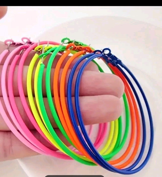 6 Pair Of NEON ColorHoop Earrings Leverback Lightweight Thin Wire Everyday Wear