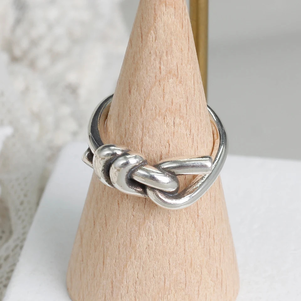 925 Sterling Silver Knot Ring Women Adjustable Smooth Geometric Fine Jewelry