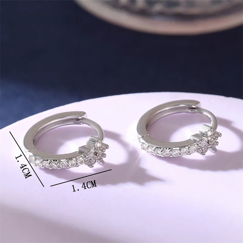 Fashion Stainless Star Hoops Earrings for Women Vintage Crystal Zirconia Circle