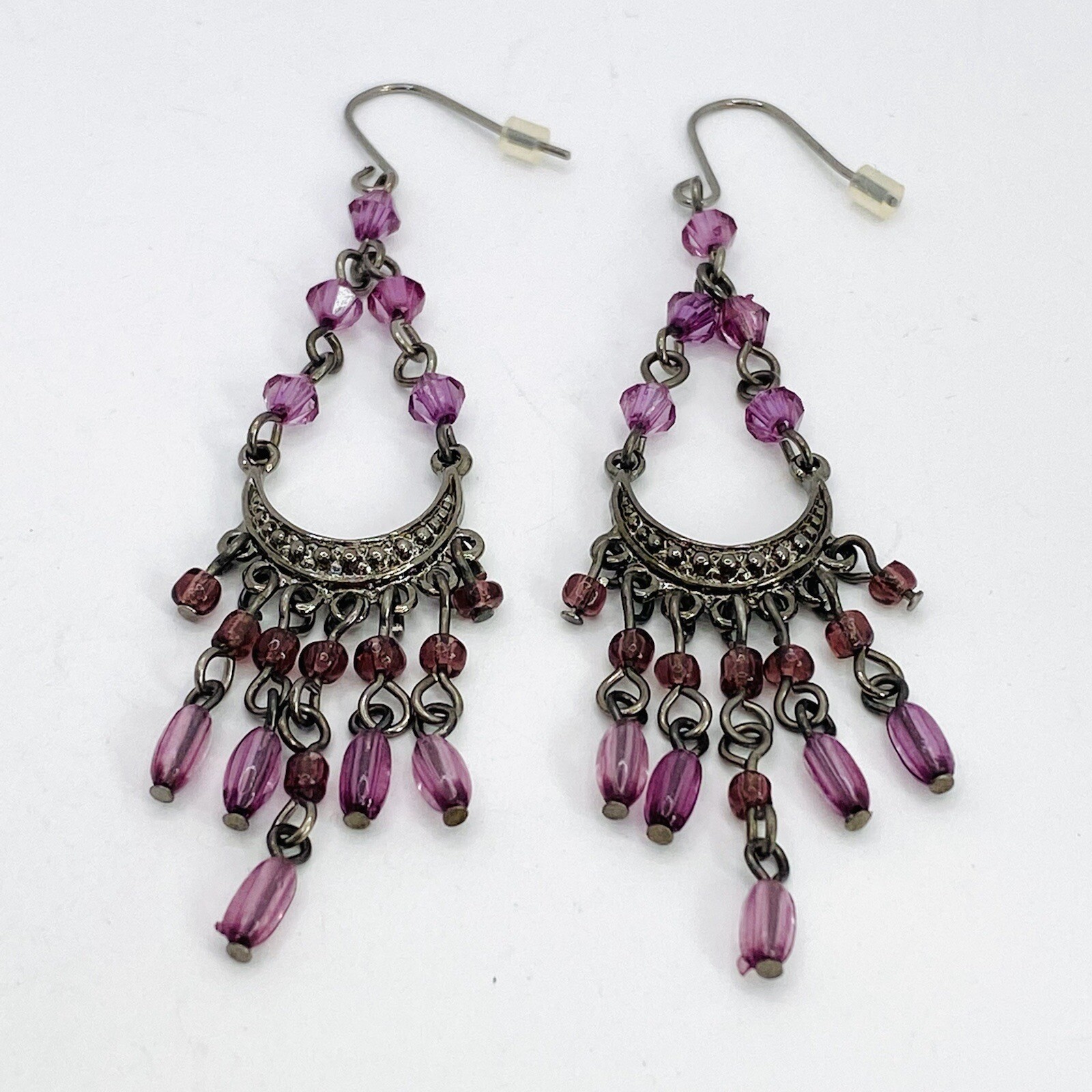 Earrings Chandelier Style Gun Metal Acrylic Beads Jewelry Fashion