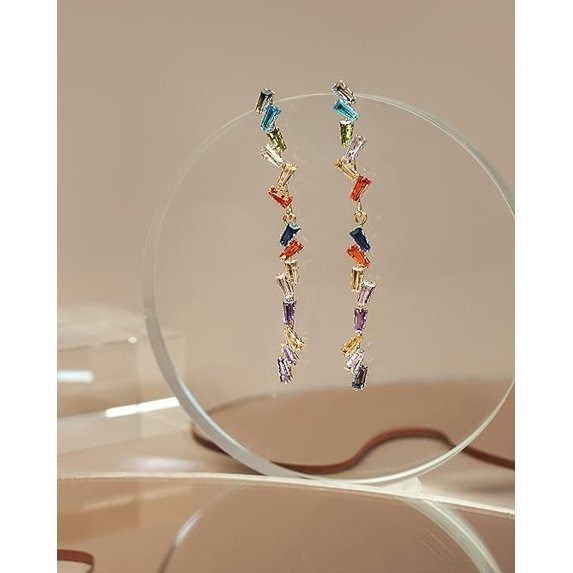 Gold Tone Linear Drop Earrings Women Multicolor Dangle Jewelry Gift Set Wear Use