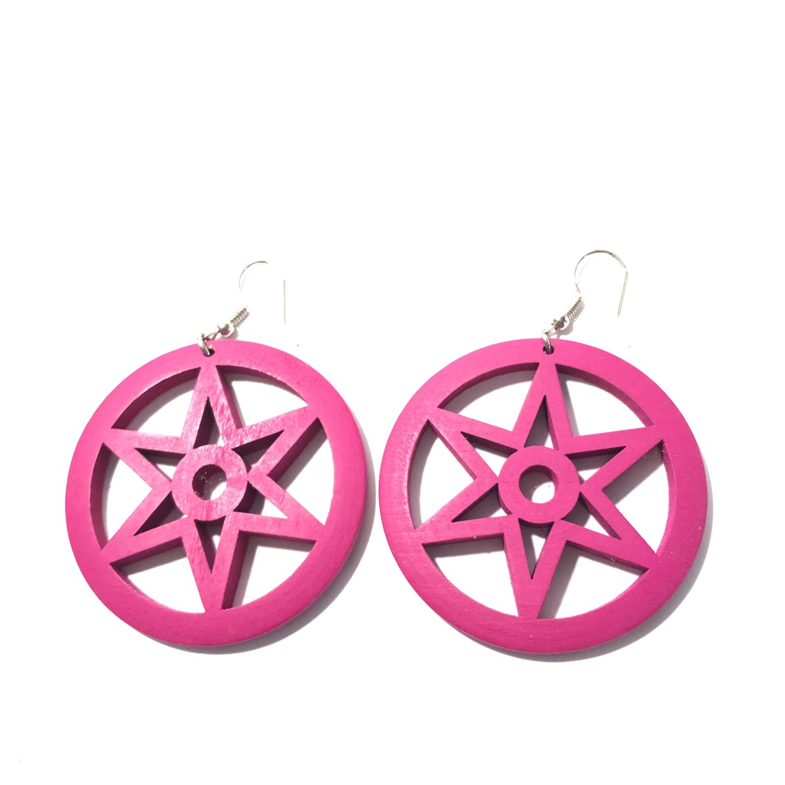 Women’s Purple Star Wood Round Drop Dangle Earrings-Large 2.5” Statement