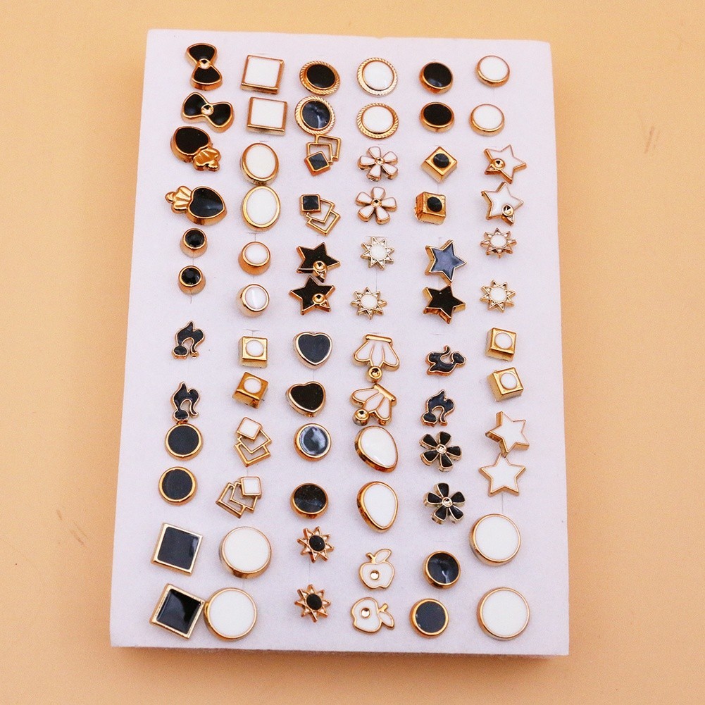 36 Pairs Mixed Color Flower Cartoon Enamel Stud Earrings Set Plastic Resin