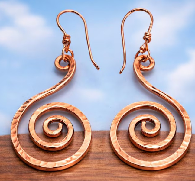 1 Pair Pure Copper Healing Spiral Hook Earrings, Jewelry Spiritual Kriya
