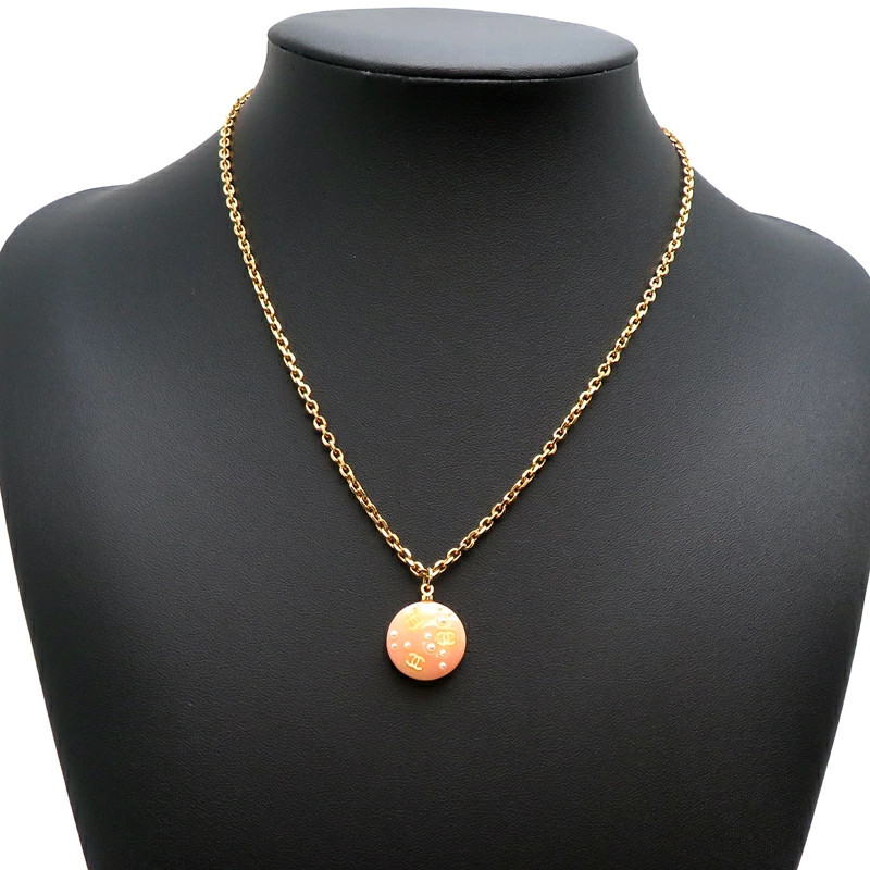 Chanel Cocomark Necklace Salmon Pink GP 16.7in, 0.7×0.9 in, Chain 0.1 in