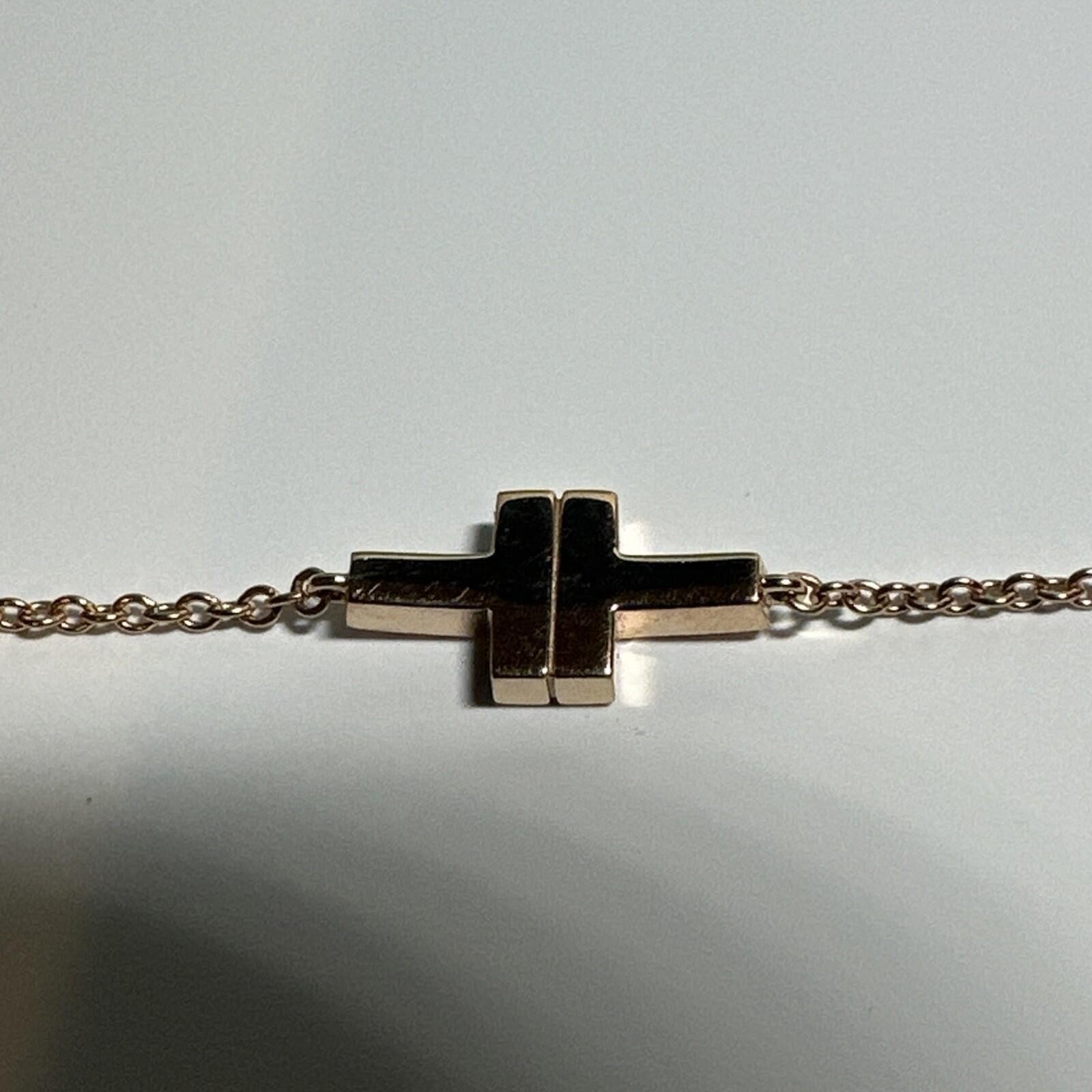 Tiffany & Co 18K 750 Rose Gold T Square Single Chain 6 Inch Bracelet Very Good