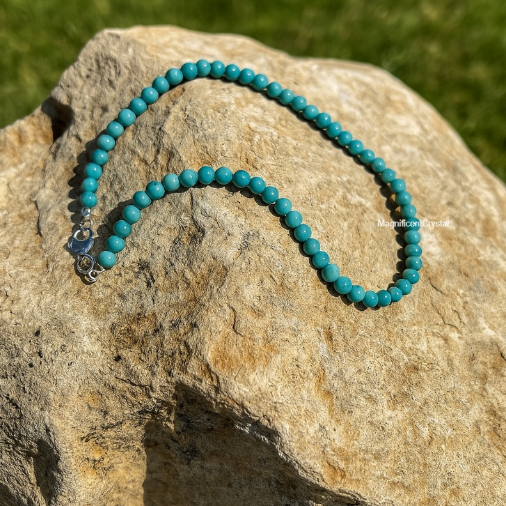Blue Turquoise Choker Round Bead Necklace Healing Energy Jewelry Gift For Women