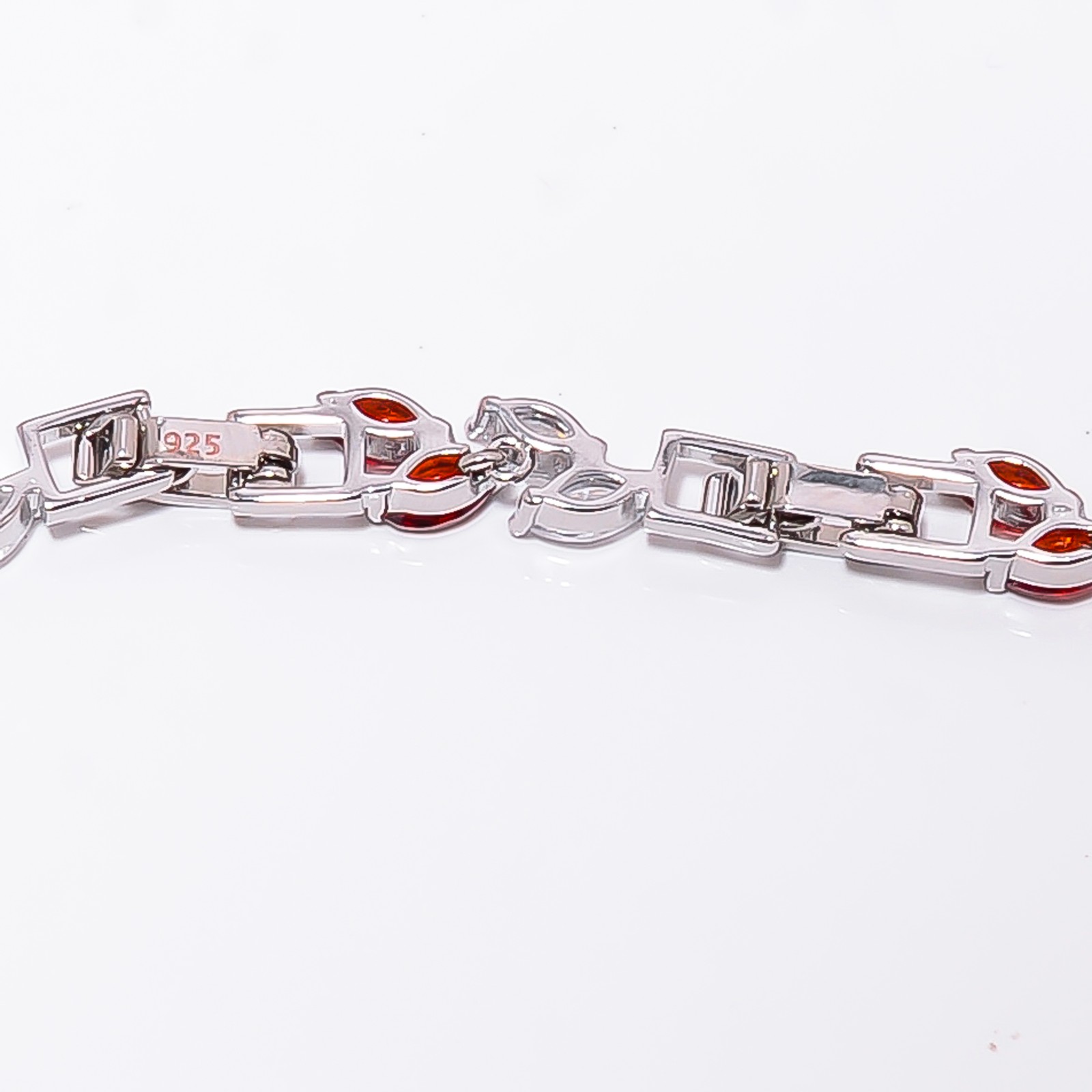 Red Garnet, White Topaz 925 Sterling Silver Adjustable Bracelet 7-8″ B141374