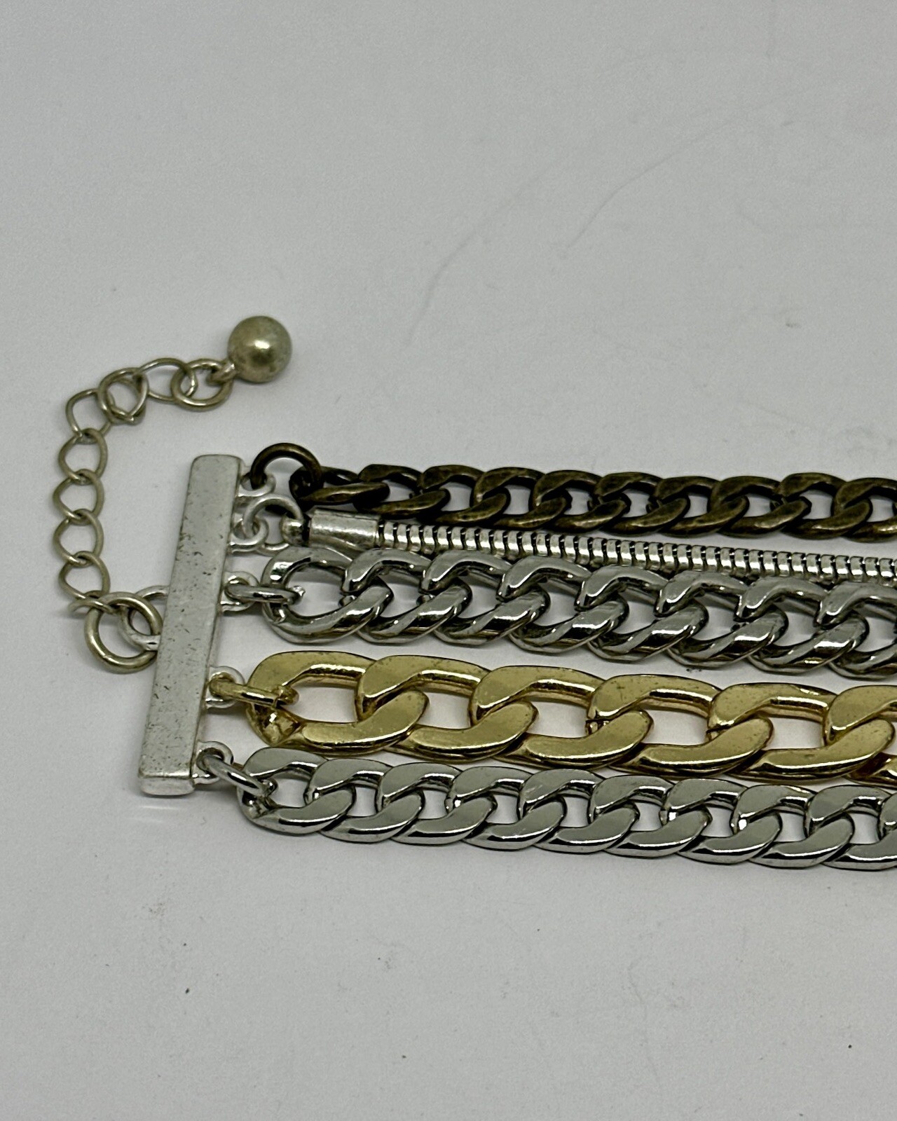Jenny Bird Multi Tone Metal Multi Chain Bracelet 7 in Sizable Lobster Clasp