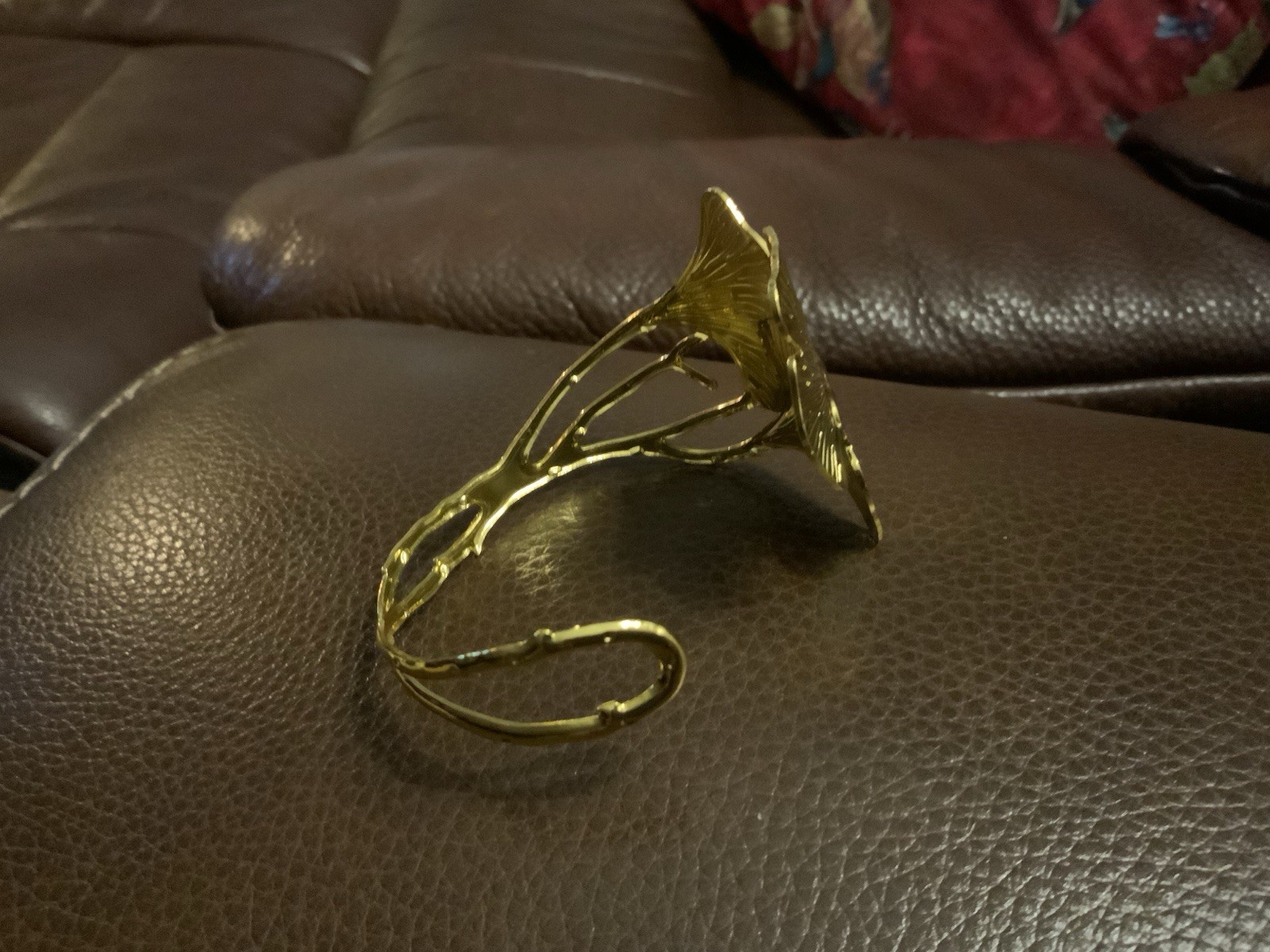 Ginkgo Leaf Zara Bracelet Art Nouveau Gold Sculptural Boho Museum VTG
