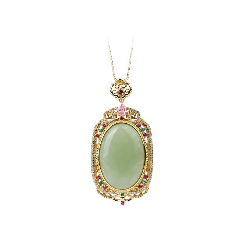 Green Jade Crystal Pendant Necklace Charm 18K Gold Plated Chain Dainty Gemstone