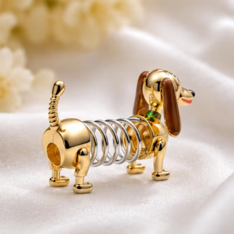Slinky Dog Charm Silver & Gold Enamel Character Charm Bracelet Gift Cartoon Fan