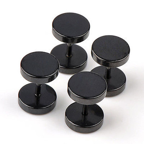 Black Stud Earrings Men Women Faux Gauges Ear Tunnel Stainless Steel Earrings US