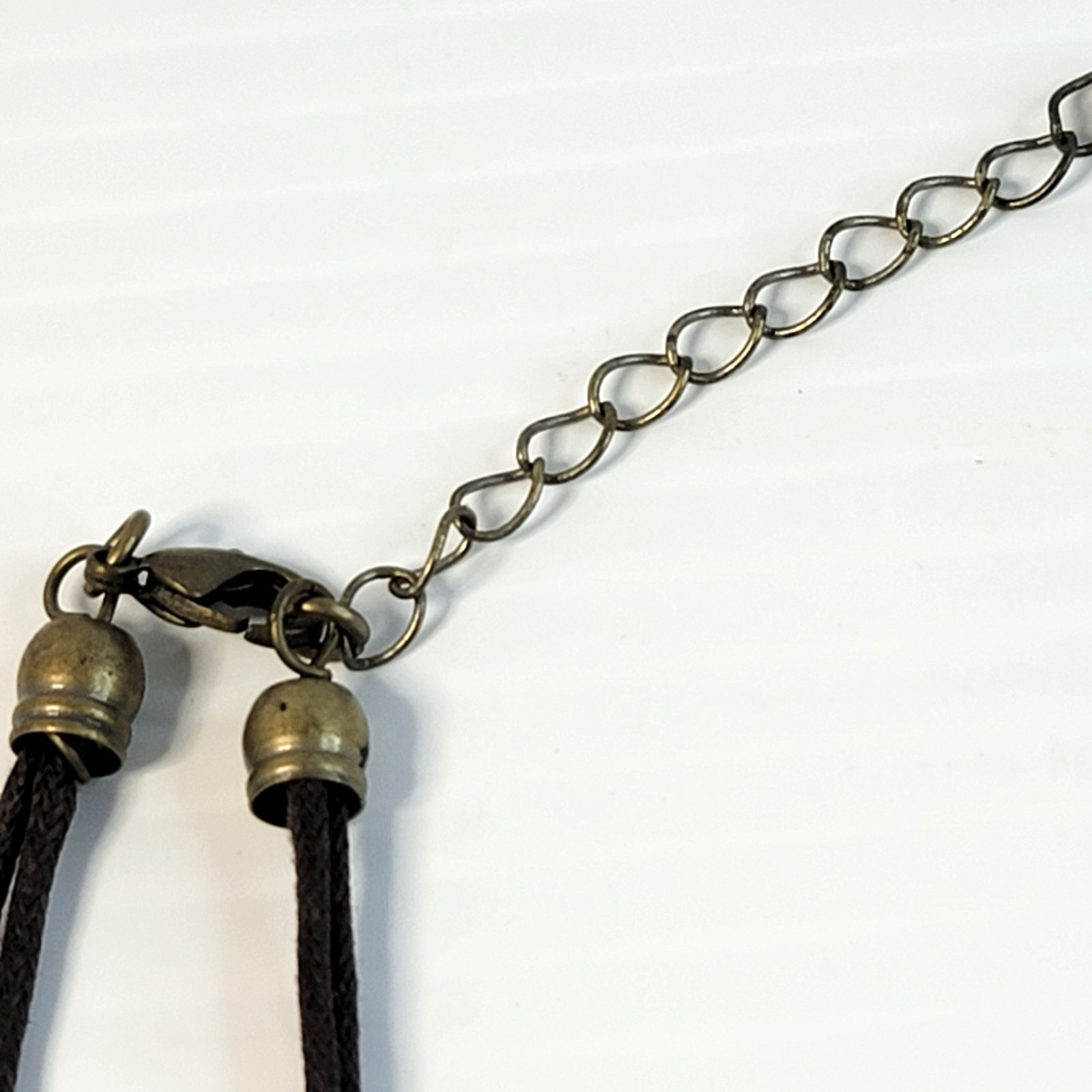 Vintage Bronze Tone Leopard Figure Statement Pendant Necklace Brown Leather Cord