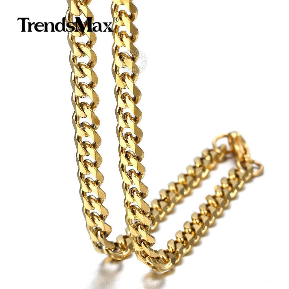 Women Cuban Chain Necklace Choker Gold Plated Stainless Steel Link Jewelry 16/18