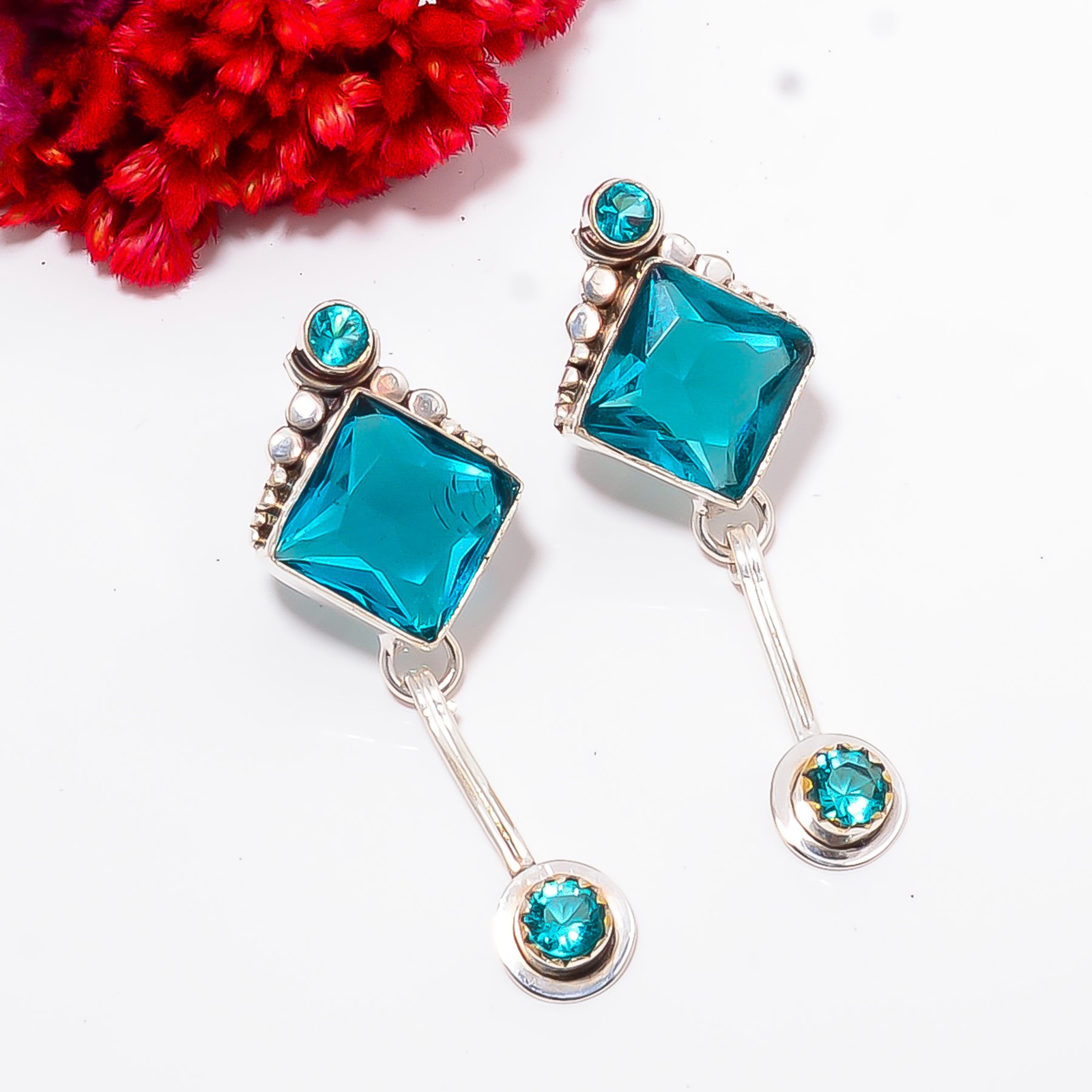 Paraiba Tourmaline Gemstone 925 Sterling Silver Earring 1.68″ E10272103225