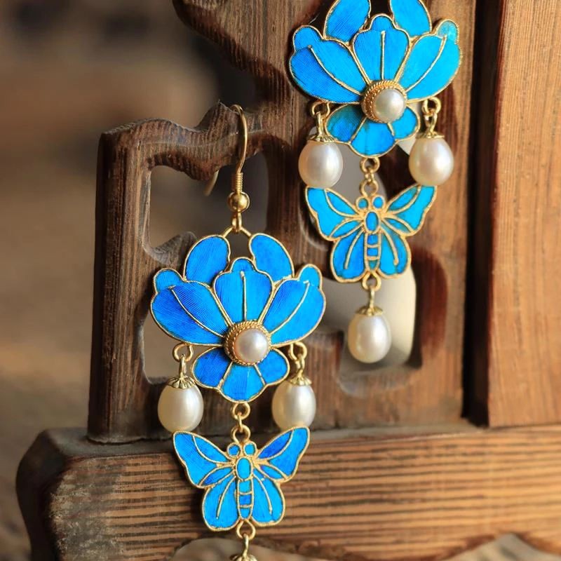 Butterfly Flower Earrings Chinese Style Hanfu Vintage Ethnic Jewelry