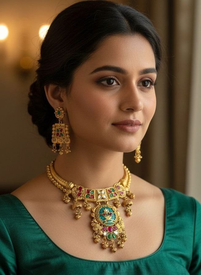Indian Necklace Jewelry Bollywood Gold Heritage Bridal Earring Kundan Choker Set