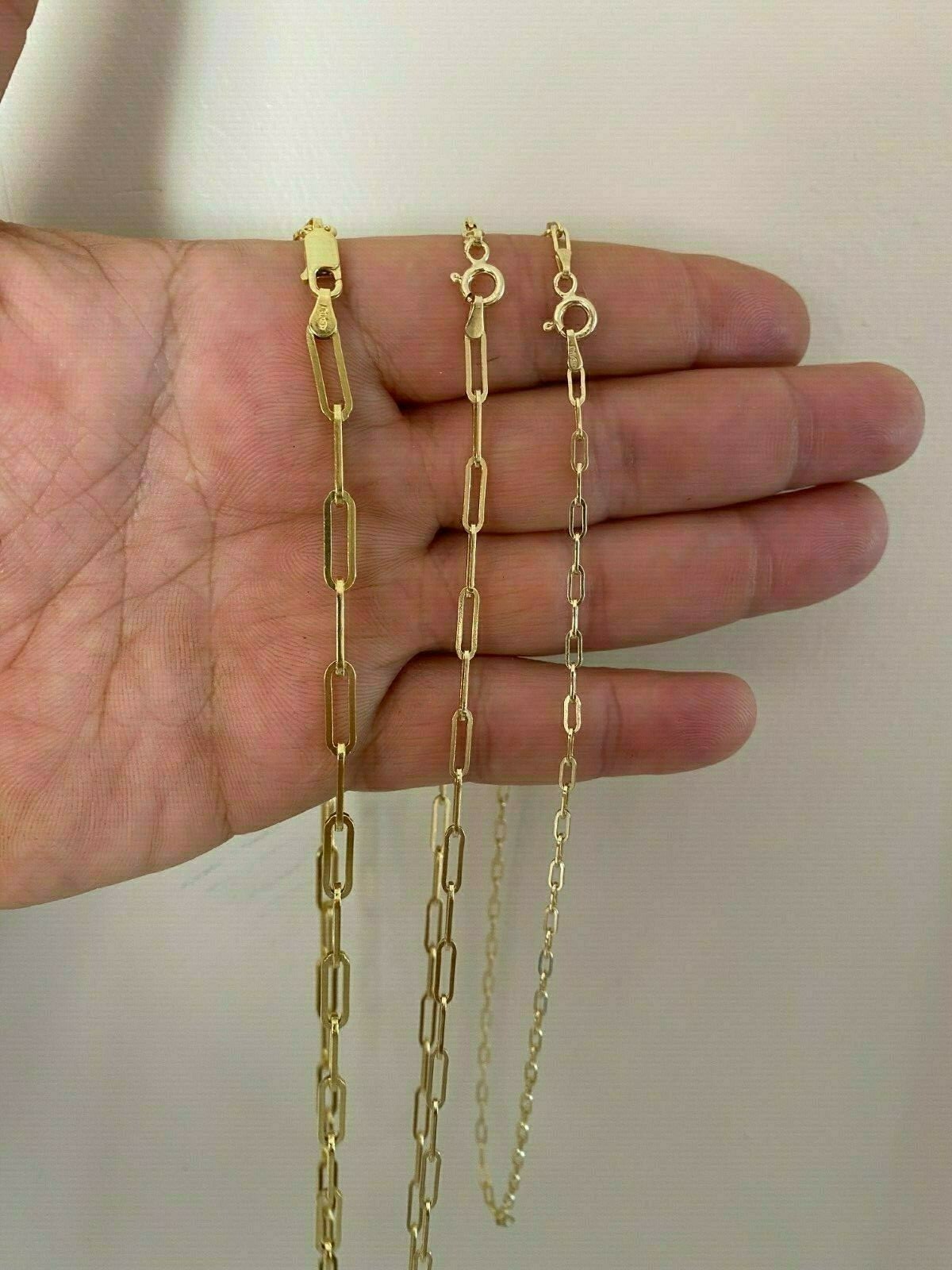 Cadena Paperclip Rolo Plata 925 Sólida Baño Oro 14k Collar Italiano Hombre Mujer