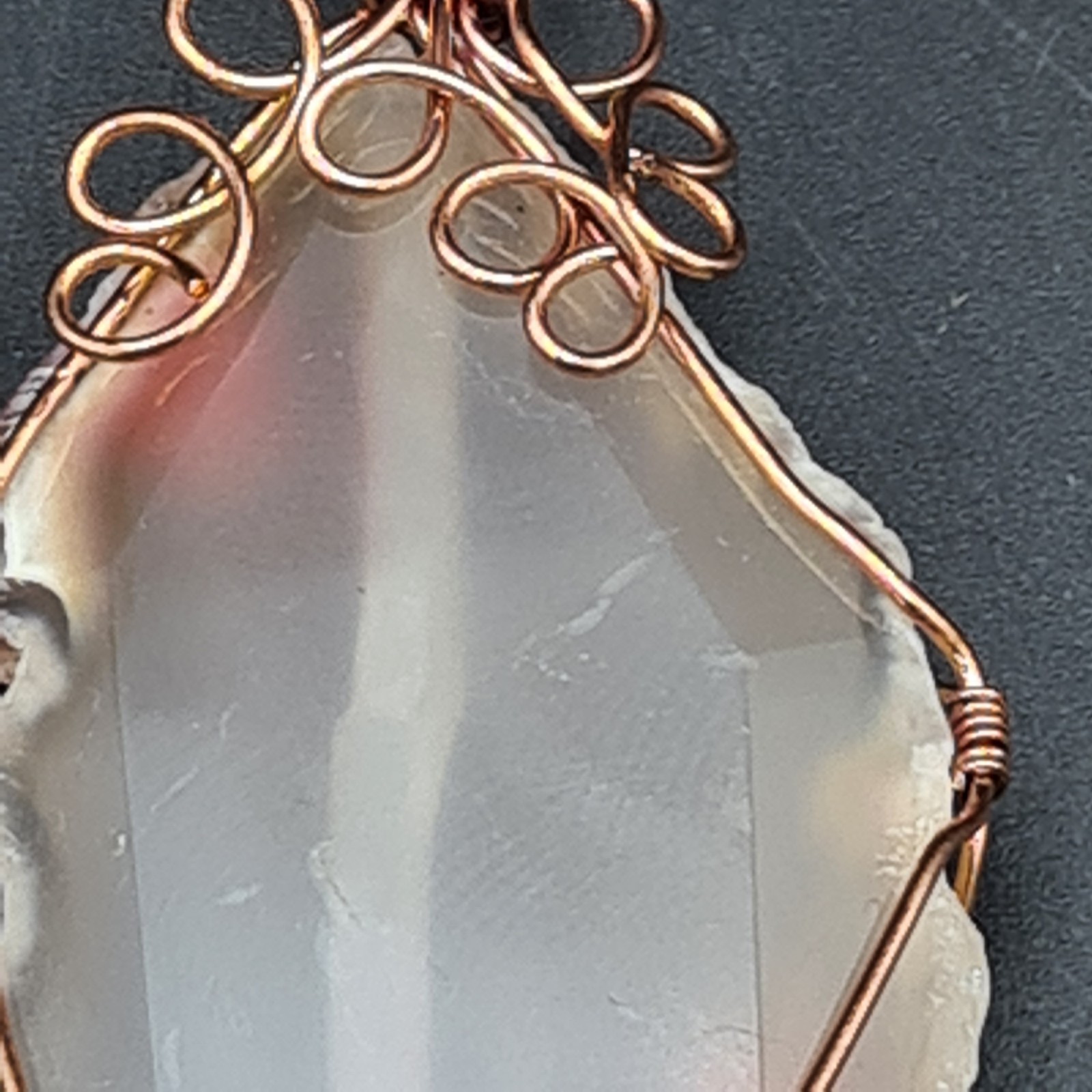 Artisan Pendant copper wire wrapped Agate or Chalcedony Freeform loops Boho H6cm