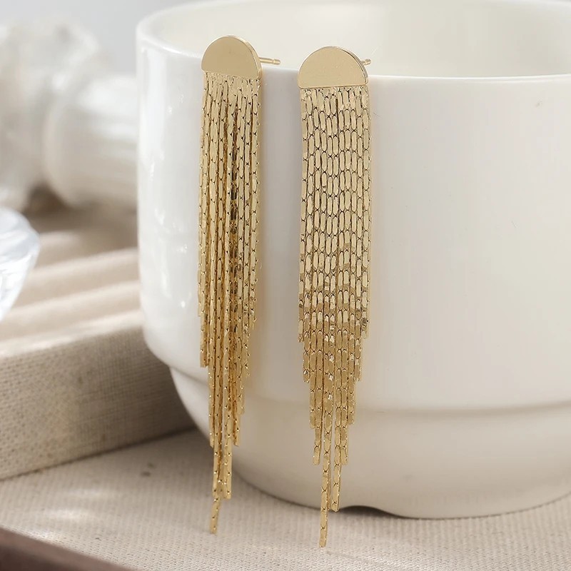 Gold Tassel Drop Earrings Women Elegant Dangle Party Wedding Jewelry Gift