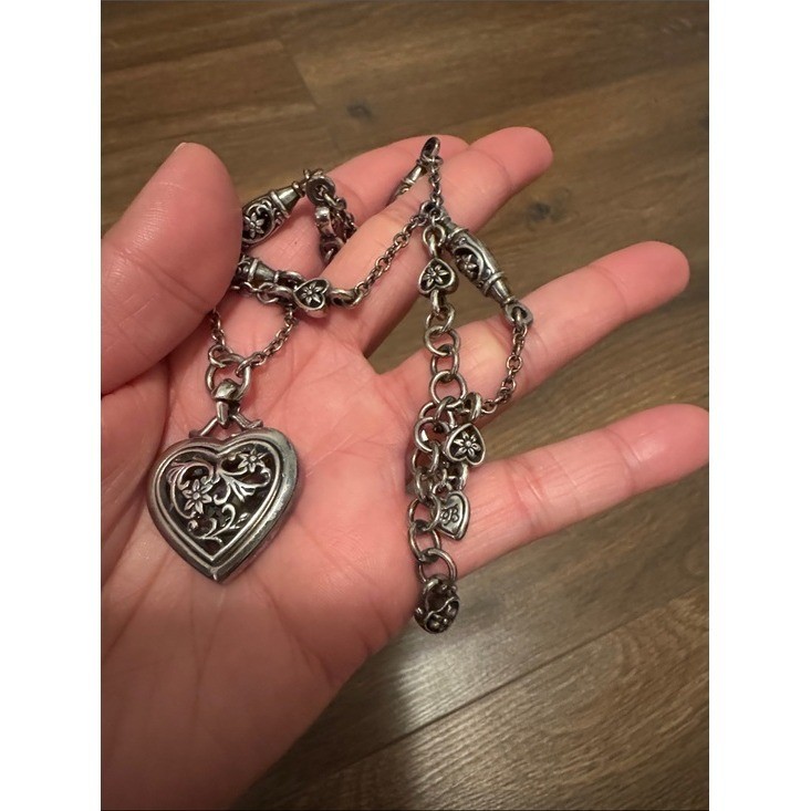 Brighton Silver Tone Filigree Heart Necklace and Bracelet Set Floral Jewelry