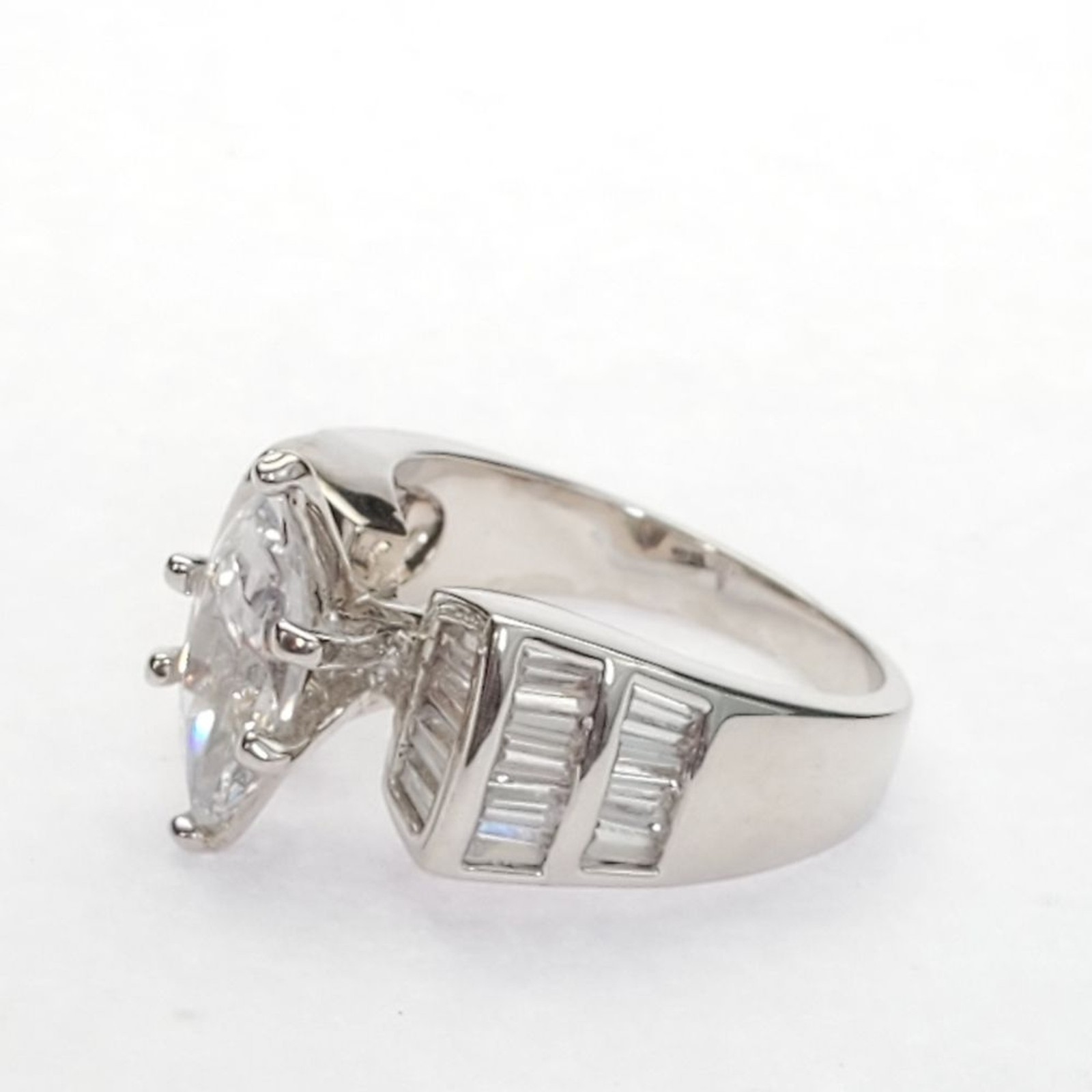 Silver Rhodium Plated Marquise Solitaire Ring Size10