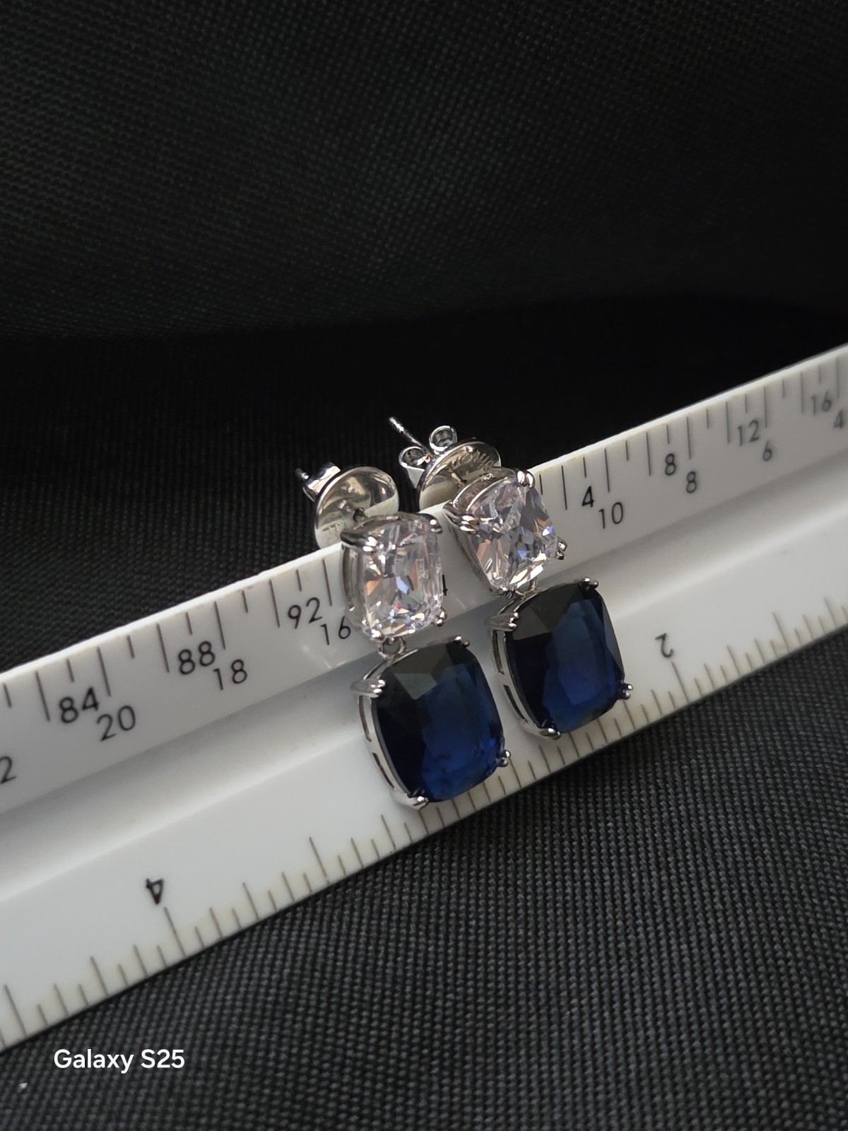 womens Earrings Dangle/Drop Stud Blue & Clear CZ Cushion Silver Tone Butterfly