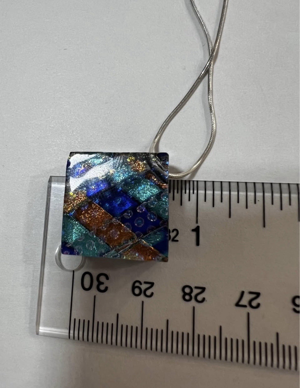 925 Sterling Silver Italy Snake Chain & Dichroic Glass Pendant and Earrings!