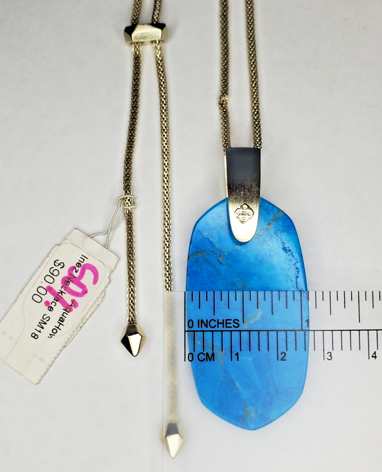 Kendra Scott Necklace 30in Gold Plate Aqua Howlite Inez Pendant Back Chip READ