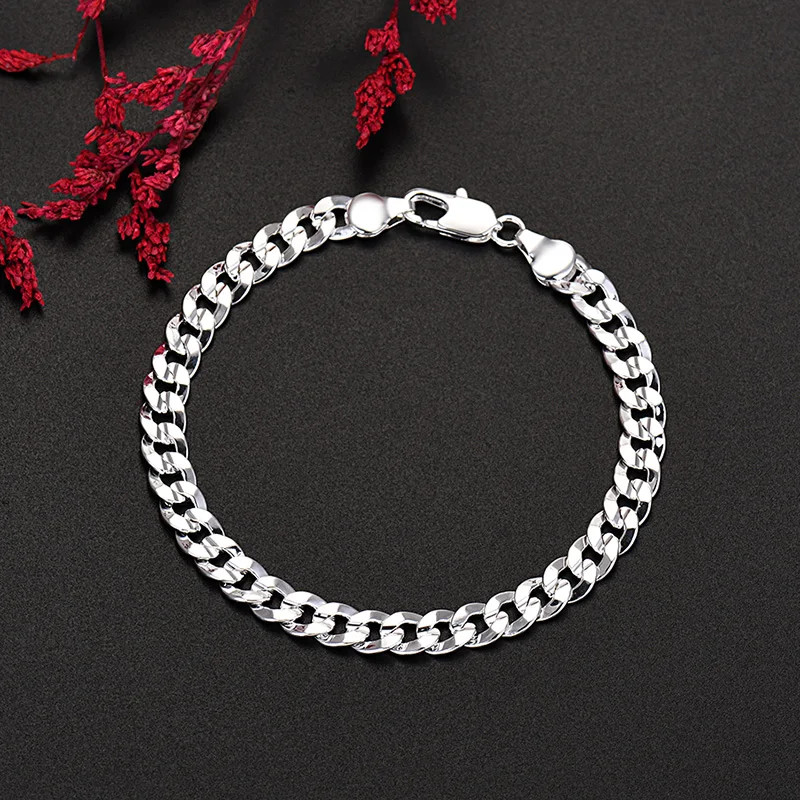 Hot High Quality 925 Sterling Silver Charm 7MM Chain Bracelets Neckalces Jewelry