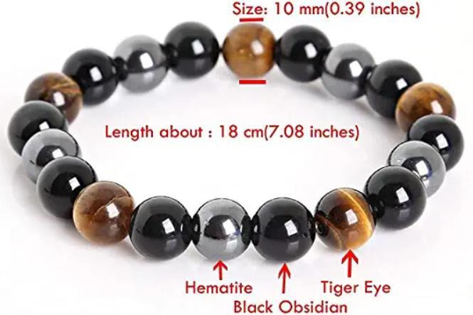 Triple Protection 10MM Bead Tiger Eye Obsidian Hematite Man’s Stretch Bracelet