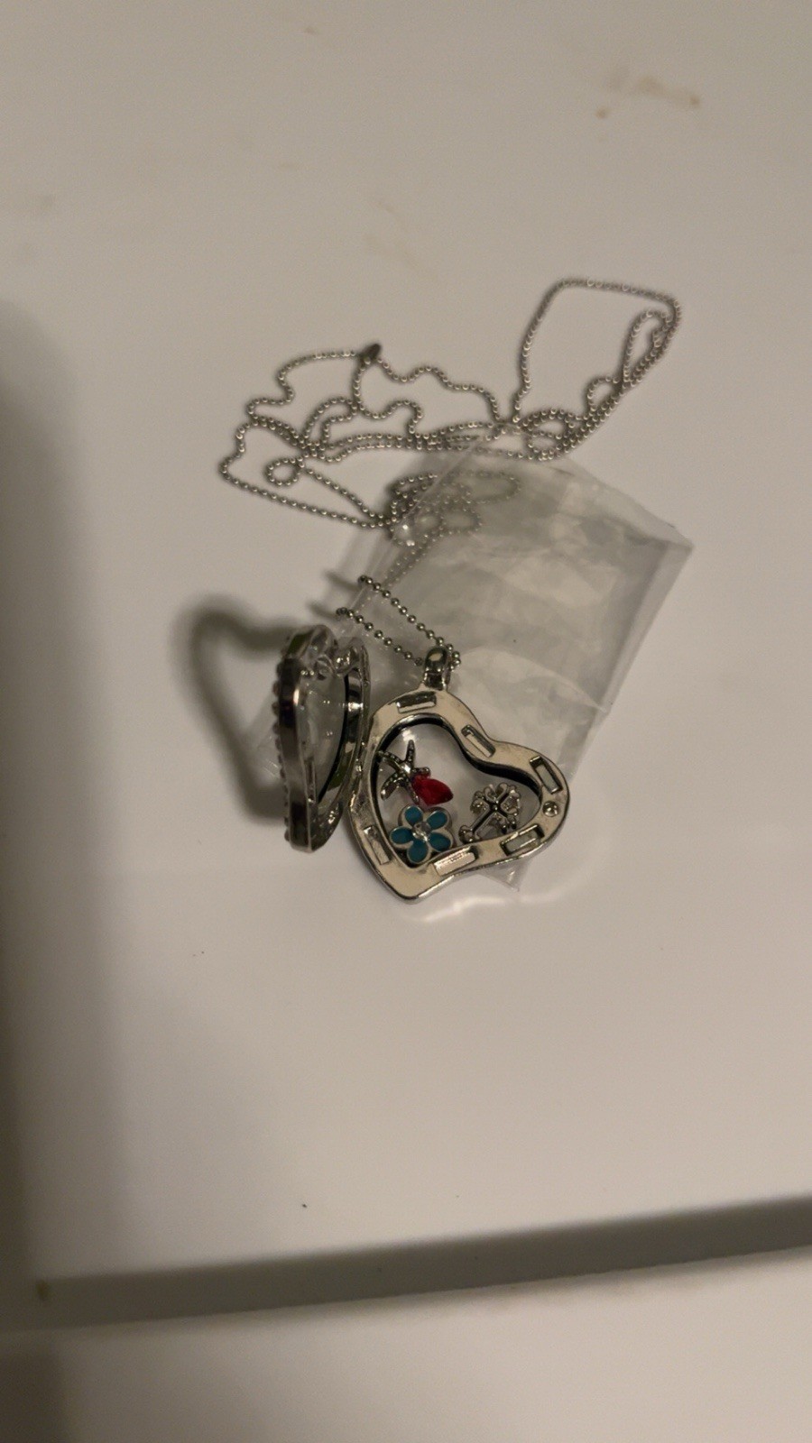 Silver Metal Heart Charm Pendant Necklace Ball/Bead Chain Love Theme July Baby