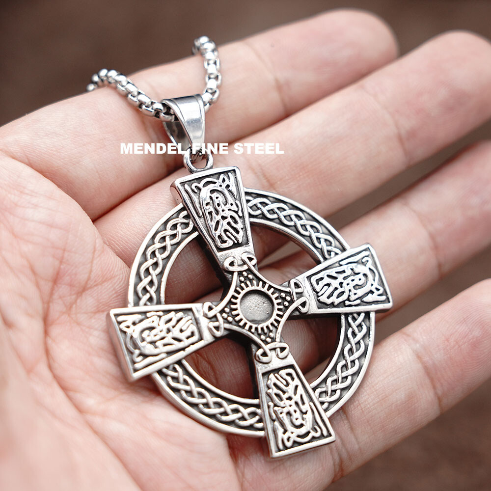 MENDEL Mens Womens Christian Large Celtic Irish Knot Cross Pendant Necklace Men
