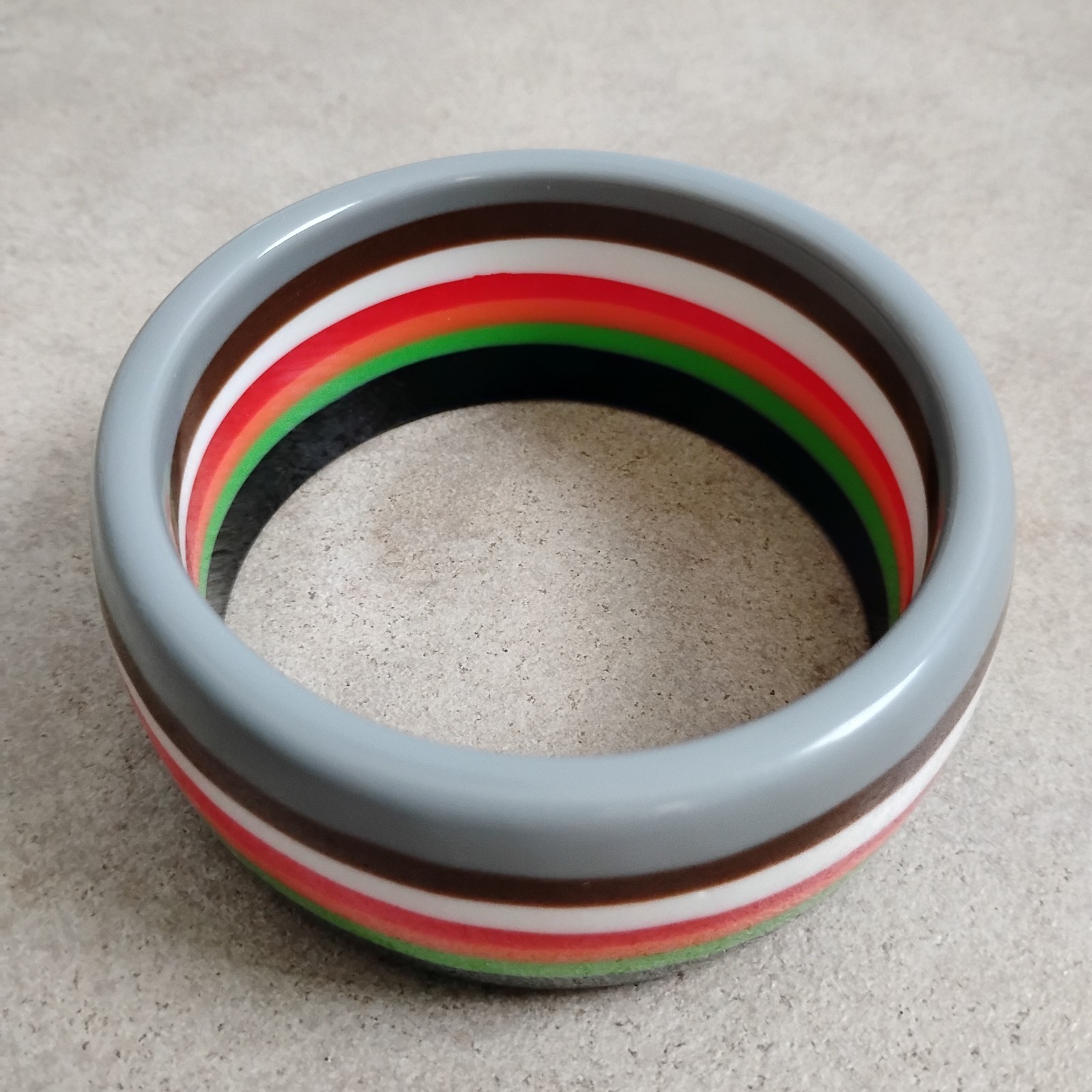 NEW Layered Multi Color Bangle Sz 8 Striped Bracelet Plastic Resin