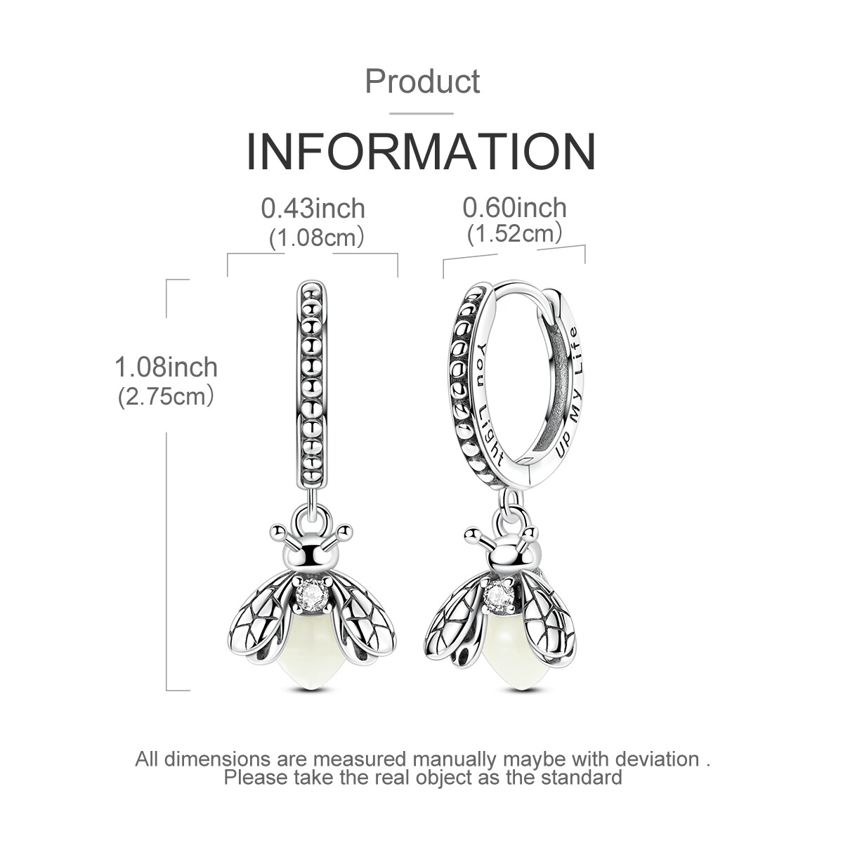 MULA 925 Sterling Silver Luminous Firefly Hoop Earrings AAA CZ For Women Jewelry