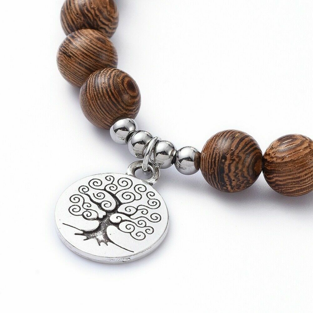 Chakra Jewellery, Stretch Charm Bracelets, Gemstone, Wood, Alloy. – 1 5 10