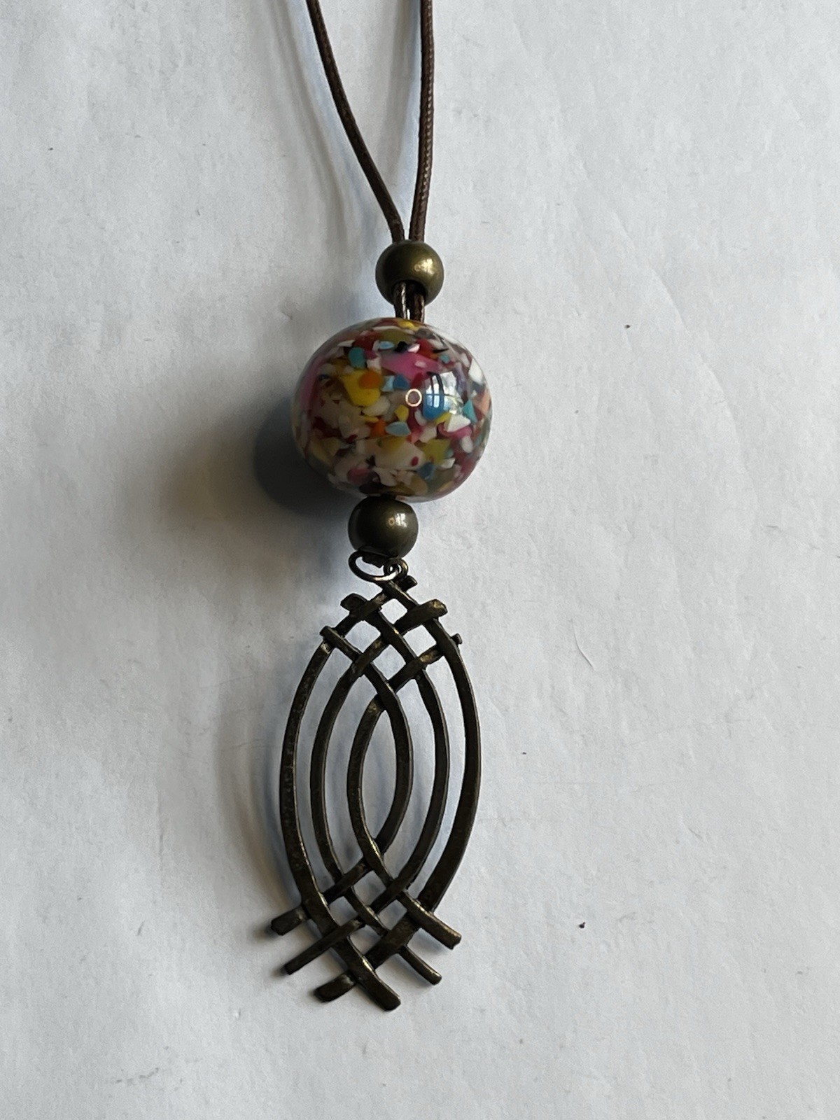 Vintage Chinese Cloisonné Globe Pendant 20” Necklace Good Luck / Prosperity