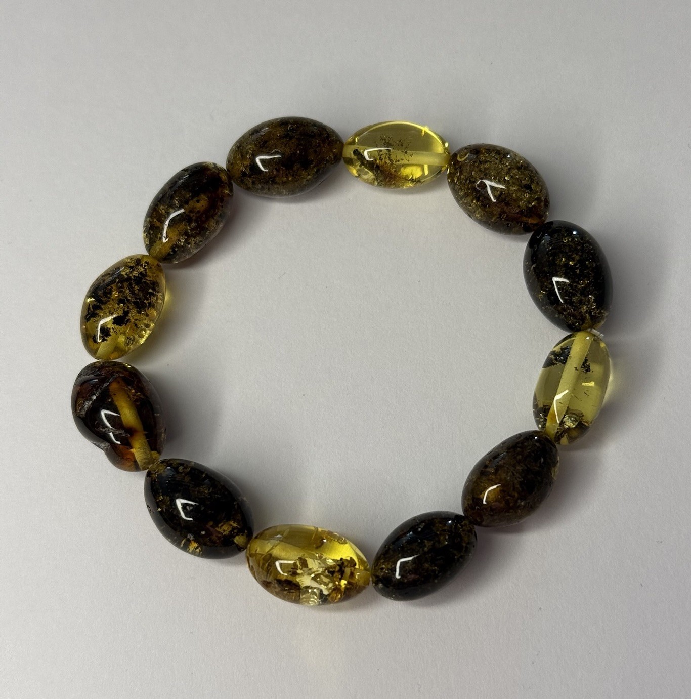 Genuine Natural OLIVE Shape Amber Stone Bracelet.Greenish Amber Stone Bracelet.