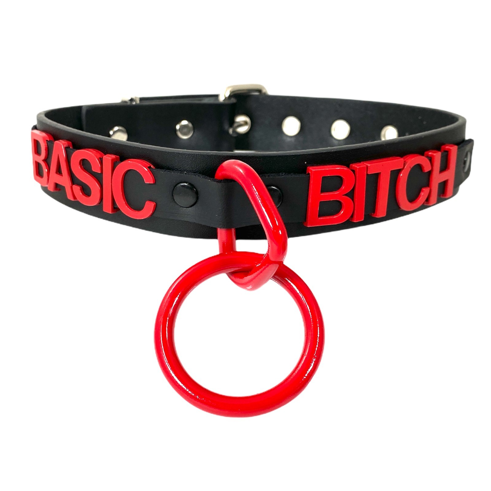 Name Bondage Collar Black O Ring RED Letter Slave Leather BDSM Slut Choker