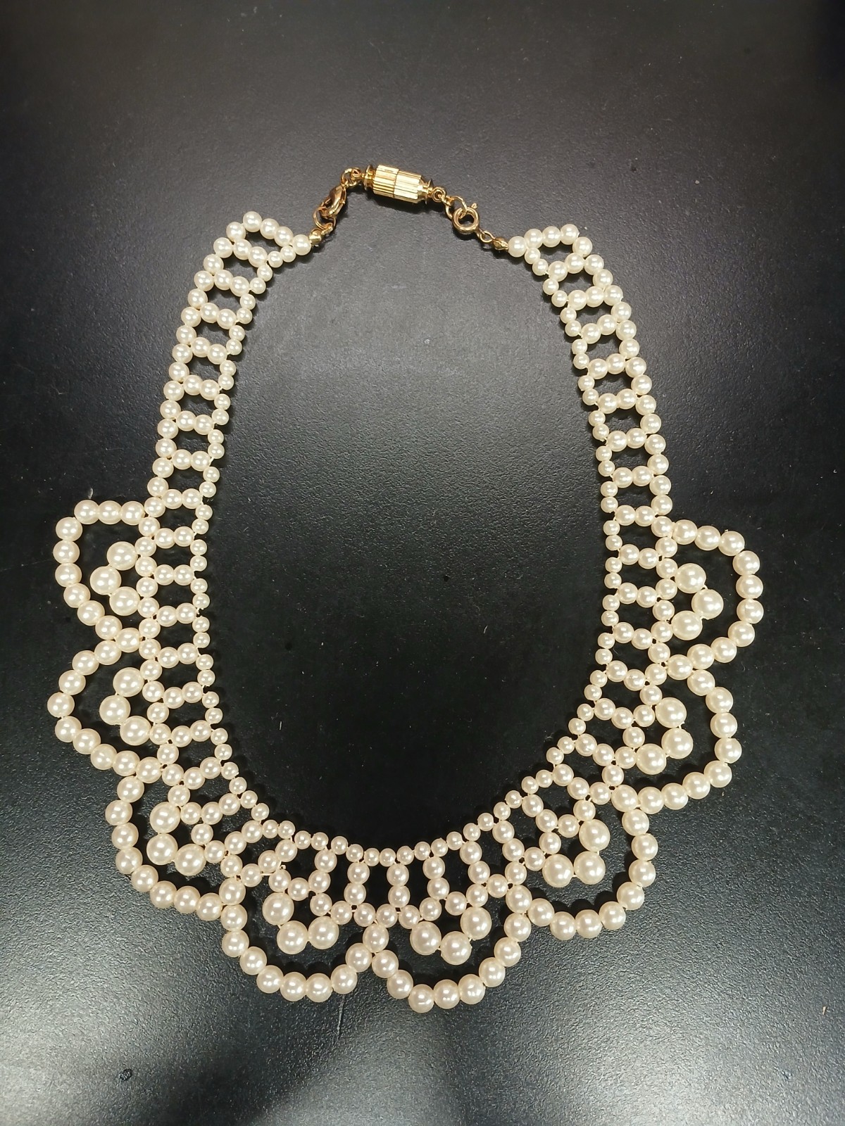Necklace Faux Pearl Collar Bib Choker Scalloped Romantic Bridgerton Adj Vtg