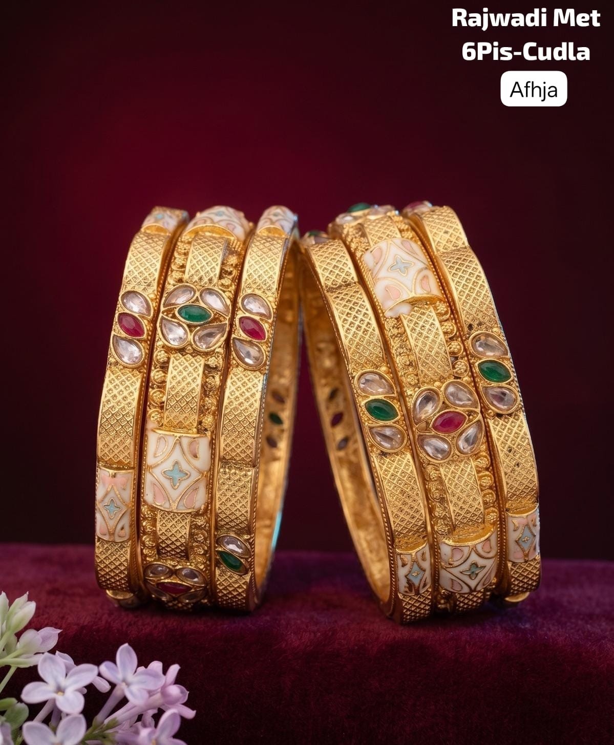 Premium Brass Rajwadi 6 Pcs Chudla Set – Traditional Designer Bangles (Sizes 2.4