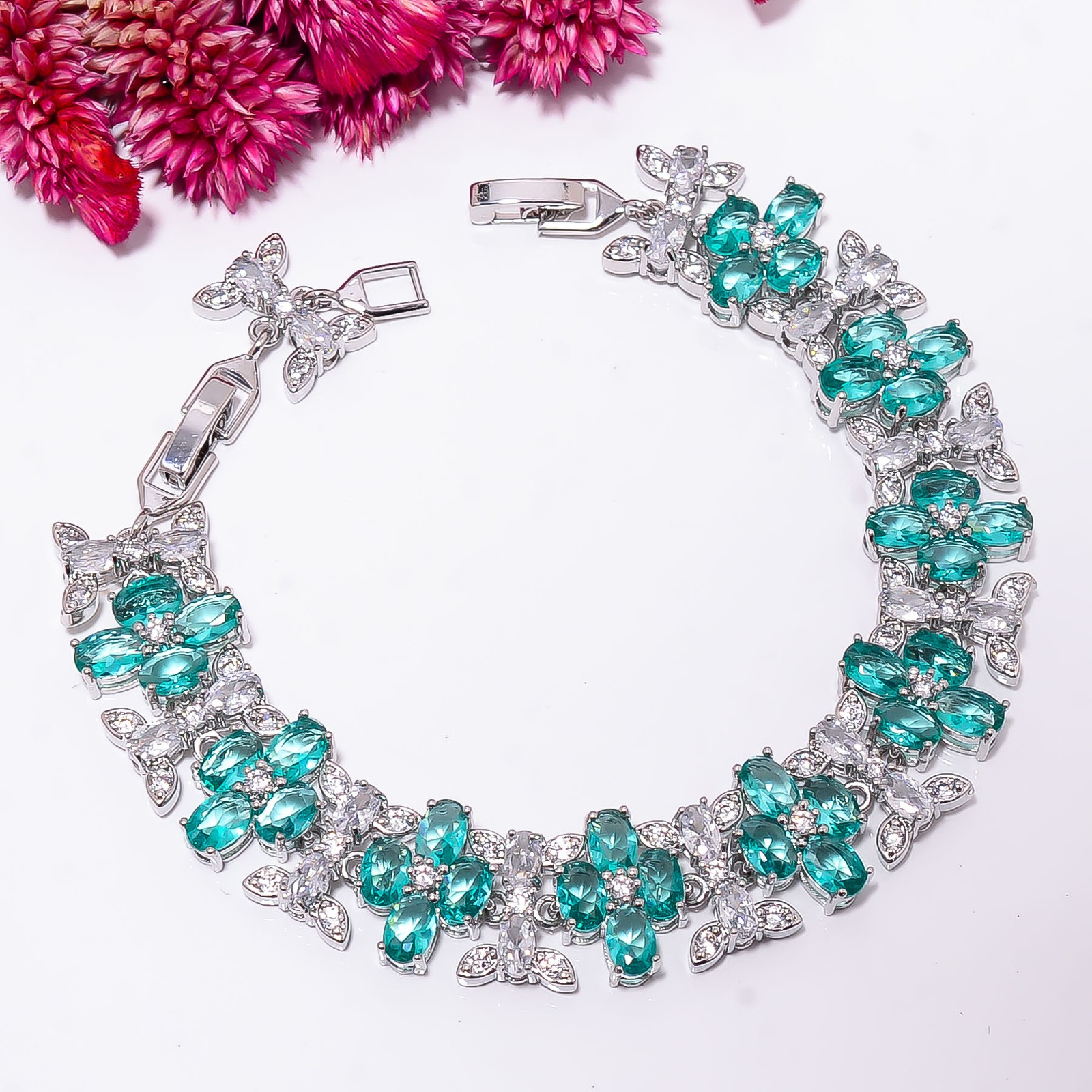 Paraiba Tourmaline, CZ 925 Sterling Silver Adjustable Bracelet 7-8″ B130916