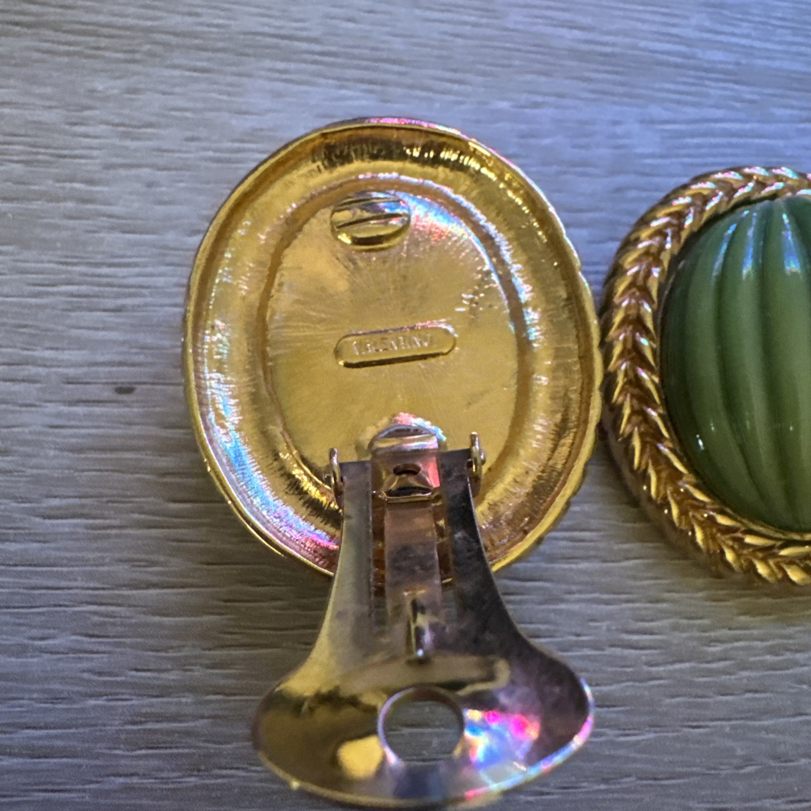 Valentino Vintage Green Gold Oval Earrings